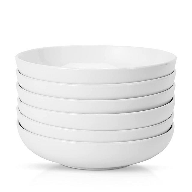 Cibeat 22 Ounce Porcelain Pasta Bowls Set 6 Pack Premium White Ceramic Large Capacity Plates for Salad and Soup, Serving Bowl, Microwave & Dishwasher Safe