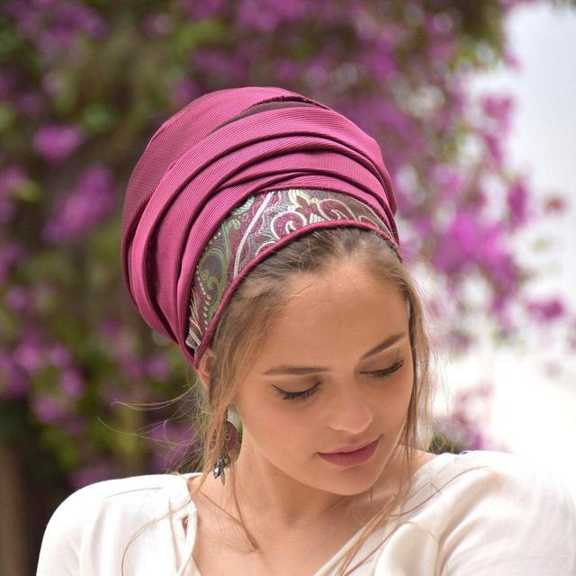 Magenta Headscarf (Mitpachat/ Tichel) by Sara Attali