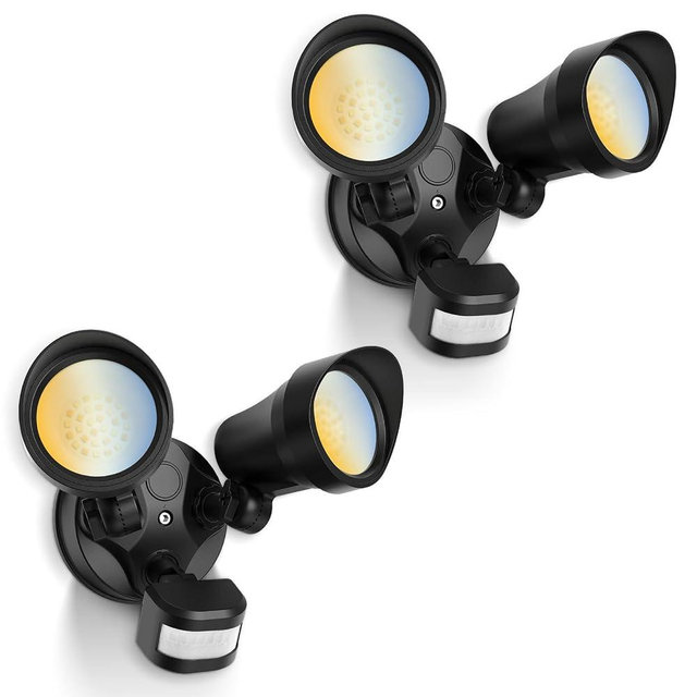 ALUSSO Motion Sensor Outdoor Lights, 30W 3500LM Flood Lights Outdoor 120V, 3 Modes (Dusk to Dawn/Auto/On Time), 3CCT 3000K/4000K/6500K Waterproof Hardwired Security Light ETL Listed for Porch, 2PCS