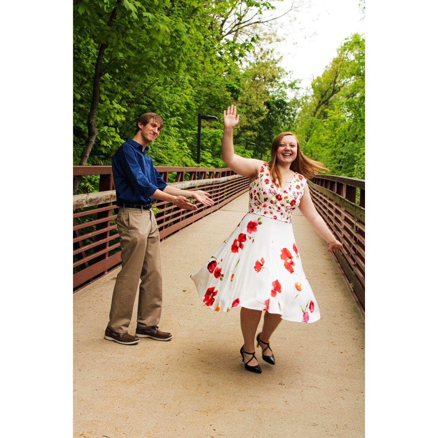 Dancing on the bridge at Augustana College during our graduation photoshoot (photos taken by Maid of Honor, Katrina!)