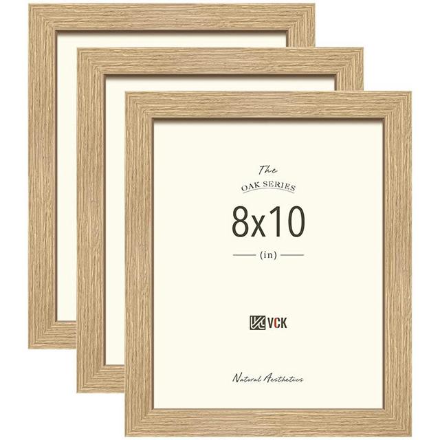VCK 8x10 Picture Frame Set of 3 - Beige Oak, Natural Solid Wood Photo Frame, Table Display or Wall Hanging
