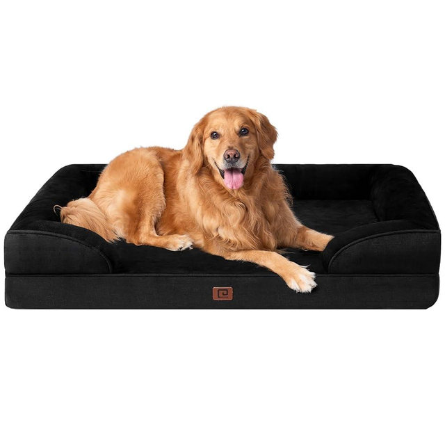 EHEYCIGA Orthopedic Dog Beds for Extra Large Dogs, Waterproof Memory Foam XL Dog Bed with Sides, Non-Slip Bottom and Egg-Crate Foam Big Dog Couch Bed with Washable Removable Cover, Black