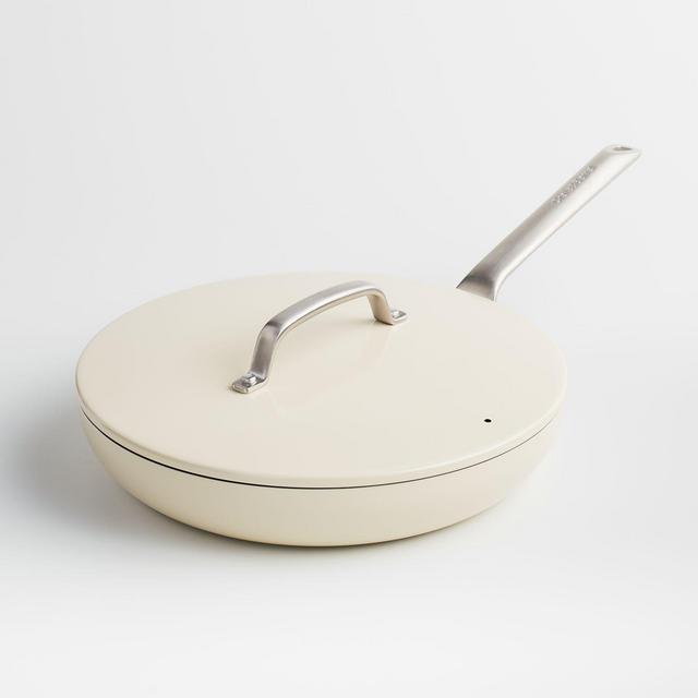 Crate & Barrel EvenCook Ceramic™ Cream Ceramic Nonstick 12" Fry Pan with Lid