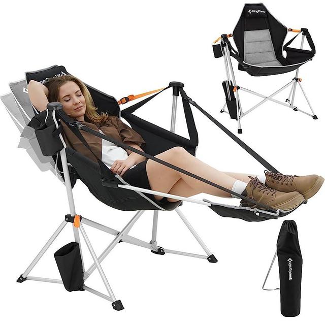 KingCamp Hammock Camping Chair, Aluminum Alloy Adjustable Back Swinging Chair Hold Up to 300lbs, Folding Rocking Chair with Removable Footrest Pillow Cup Holder for Adults Outdoor Travel Beach Lawn