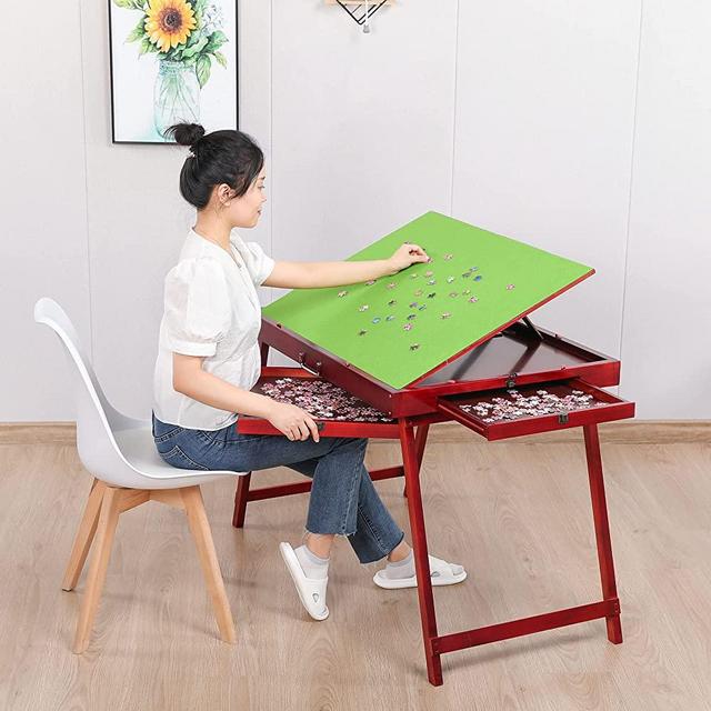 Fanwer Wooden Jigsaw Puzzle Table with Drawers and Legs for Adults 1500 Pieces, 34" x 26" Portable Folding Board for Games, Gift for Puzzle Amateur, Especially Suitable for Neck or Back Painer