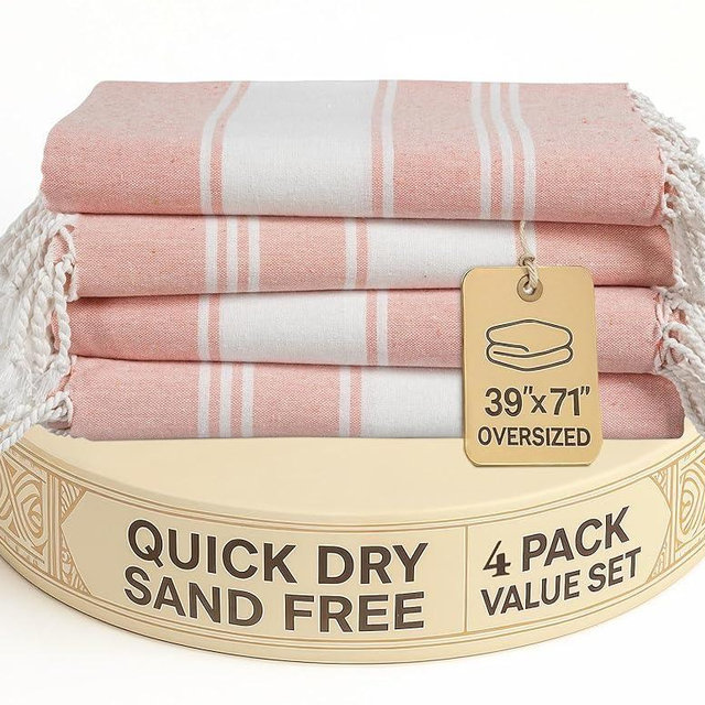 LANE LINEN Beach Towels 4 Pack - Beach Towels Oversized, Pre-Washed Extra Large Beach Towel, Quick Dry, No Sand Beach Towel, Pool Towels for Adults, 39"x71" - Quartz Pink