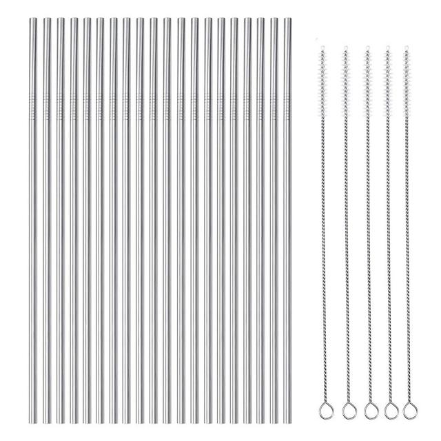 OKGD 25 Piece Set Stainless Steel Straws Ultra Long 10.5 Inch Drinking Metal Straws Reusable Drinking Straws for 20 30 OZ (20 Straight| 5 Brushes)