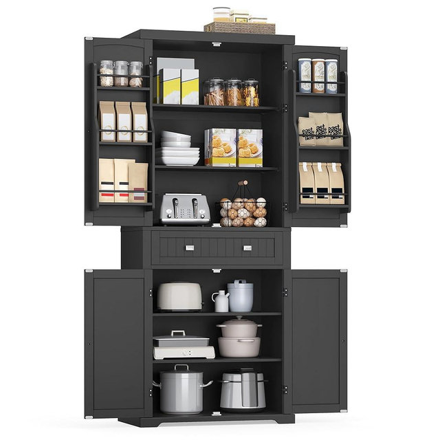 VASAGLE Pantry Cabinet, 71.7-Inch High Freestanding Tall Cupboard Storage Cabinet with a Drawer, 2 Cabinets, 4 Adjustable Shelves, 6 Door Shelves, for Living Room, Kitchen, Ink Black UBBC561B12