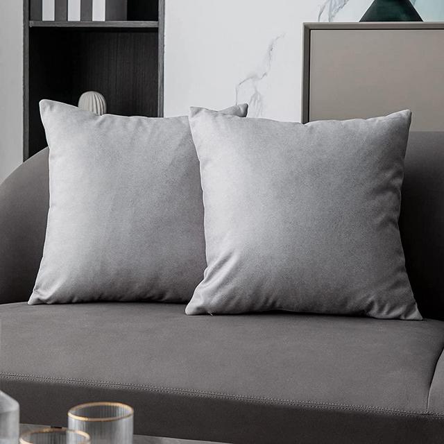 Anickal Light Grey Pillow Covers 16x16 Inch Set of 2 Luxurious Soft Faux Suede Leathaire Modern Accent Decorative Square Throw Pillow Covers Cushion Cases for Bedroom Living Room Couch Bed Sofa