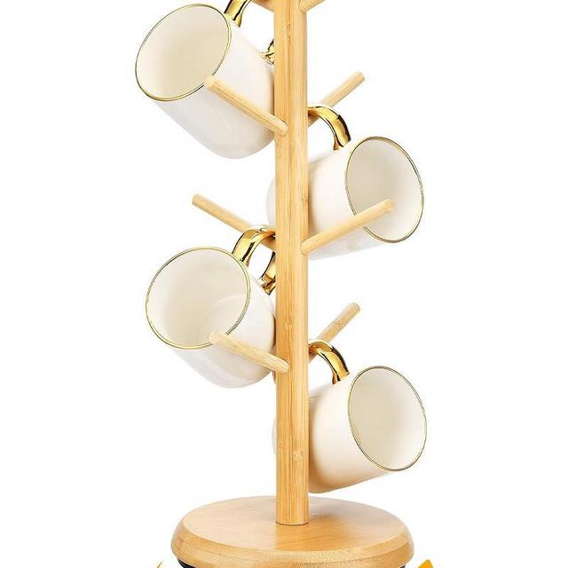 Lorbro Coffee Mug Tree, 360° Rotated Mug Holder with 8 Hooks, Wooden Coffee Cup Holder, Upgraded Mug Rack for Countertop, Coffee Mug Organizer Storage Stand, Coffee Bar Accessories & Kitchen Decor