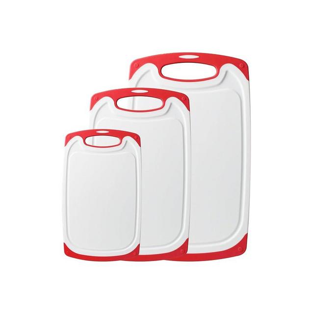 Tagliere Cutting Board for Kitchen, Plastic Cutting Board with Handle, Large-Small Cutting Board Set of 3, Non Slip Plastic Cutting Board, Dishwasher Safe Cutting Boards (Red)
