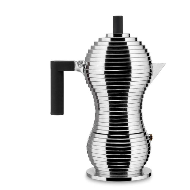 Alessi MDL02/1 B Pulcina Stove Top Espresso 1 Cup Coffee Maker in Aluminum Casting Handle And Knob in Pa, Black