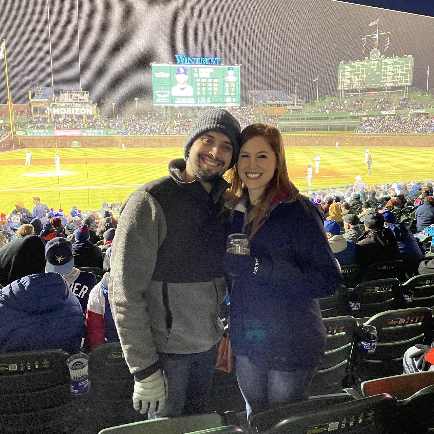 April 2022, Chicago, IL: Being good *sports* about the extremely cold Cubs game weather!