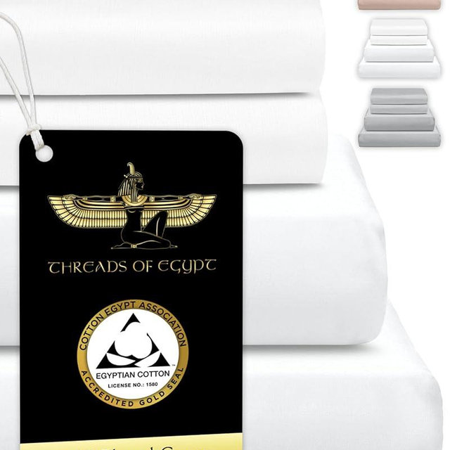 THREADS OF EGYPT 100% Egyptian Cotton Sheets Queen Size | 1200 Thread Count | CEA Gold Seal Certified | Ultra Soft | Cooling for Hot Sleepers | 18" Deep Pocket | Queen Size [White]