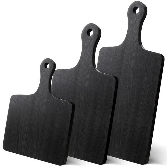 Geetery 3 Packs 6.7" Bamboo Cutting Board with Handle Charcuterie Board Wood Serving Board Cheese Board for Wedding Gift Rustic Decoration DIY Laserable, Length 16.5x6.7",14x6.7",9.8x6.7"(Black)