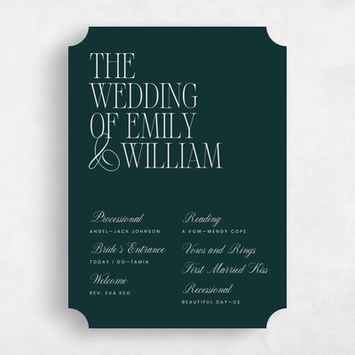 Green Ticket Wedding Program - Thisbe