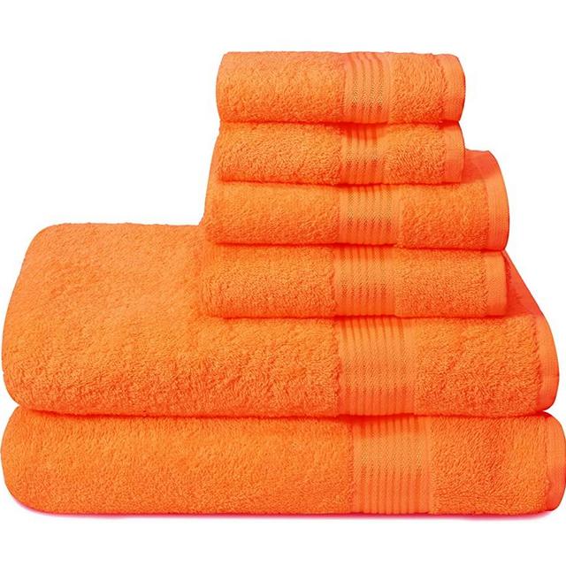 Elvana Home Ultra Soft 6 Pack Cotton Towel Set, Contains 2 Bath Towels 28x55 inch, 2 Hand Towels 16x24 inch & 2 Wash Coths 12x12 inch, Ideal for Everyday use, Compact & Lightweight - Orange