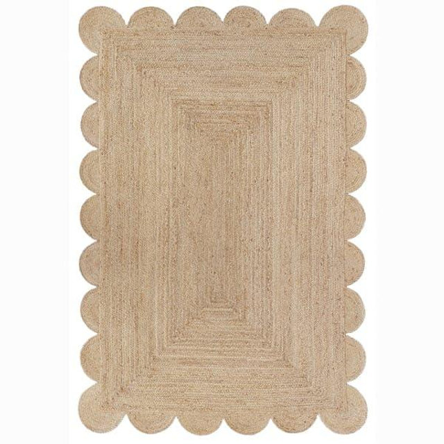 The Weaver House Natural Jute Scalloped Bohemian Decor Handwoven Custom Decorative Rug (PLN)-(3x5)