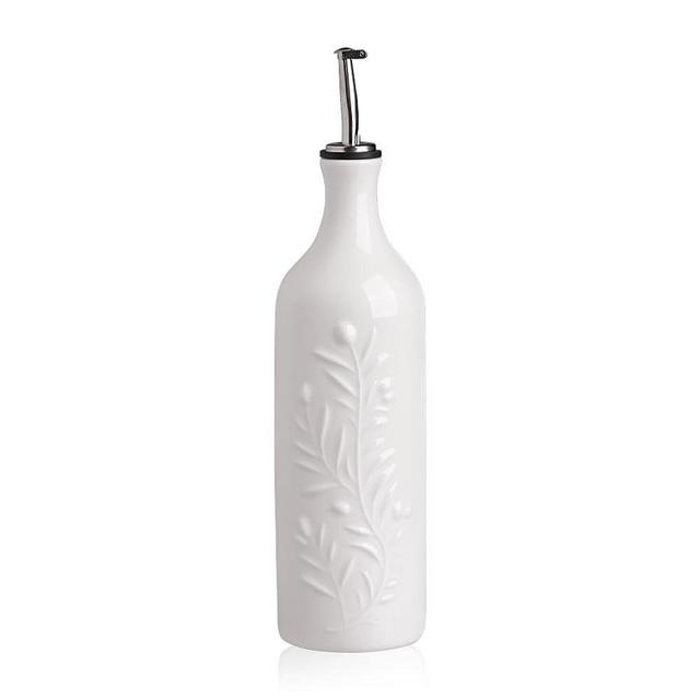 Sweejar Large Olive Oil Dispenser Bottle with Spout, 24 Oz Ceramic Oil Dispenser for Kitchen, Relief Opaque Oil Cruet, Oil Container for Cooking, EVOO, Avocado Oil, Vinegar, Pack of 1 (White)