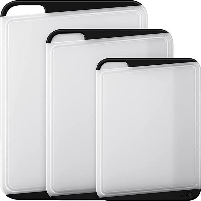 Empune Plastic Cutting Boards, 3 Pieces Large Cutting Boards for Kitchen Cutting Board Set Dishwasher Chopping Board with Juice Grooves , Handle, Black, Clear