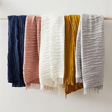 West Elm White Crinkle Throw