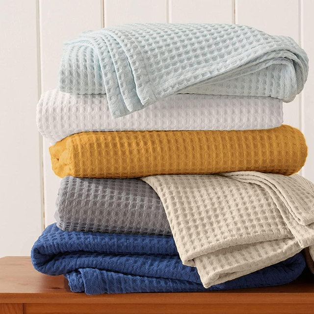 100% Cotton Waffle Weave Blanket. Lightweight and Soft, Perfect for Layering. Mikala Collection.(Twin, Marigold)