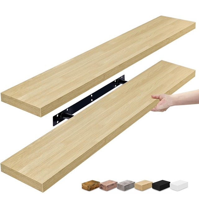 Sorbus Floating Shelves - 2 Long Wall Shelves for Bedroom, Kitchen, Living Room, Bathroom, Home Decor, Farmhouse - 35 x 9 Inch Maple Wood Wall Mounted