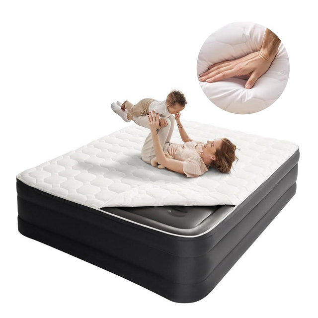 CHILLSUN Queen Air Mattress with Built in Pump,Raised Comfort Blow up Mattress,Dual Layer Mattress Topper Airbed,Durable Inflatable Mattress for Guests Home,Colchon Inflable 800lbs Max