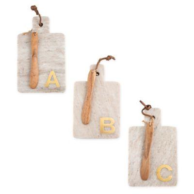Artisanal Kitchen Supply Marble Monogram Letter "N" Serving Board with Spreader