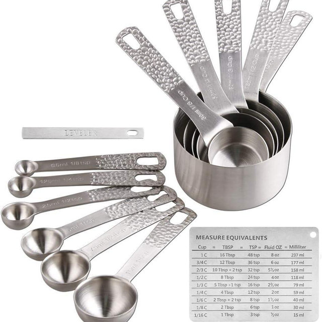 Kalsreui Measuring Cups and Spoons Set 13, 18/8 Stainless Steel Measuring Cups and Spoons Set for Baking and Kitchen, Metal Measuring Cups Set