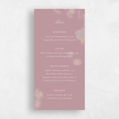 Dusty Rose, Pink Wedding Menu - Ola