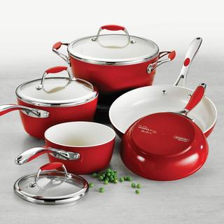 Gourmet Ceramica Deluxe Metallic Red 8-Piece Cookware Set