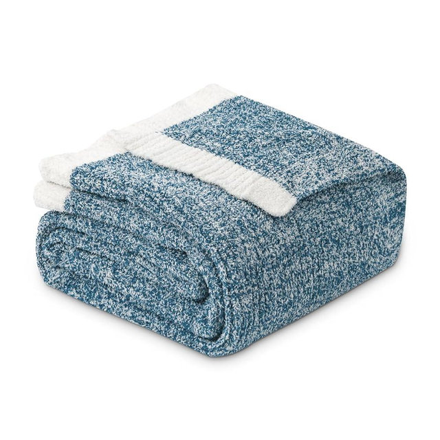 MH MYLUNE HOME Ultra Soft Throw Blanket for Couch 50x60 Inches Luxurious Super Cozy Fluffy Microfiber Blanket Plush Warm Reversible Striped Pattern Throw Blankets for Sofa Bed - Blue 50 x 60 Inches