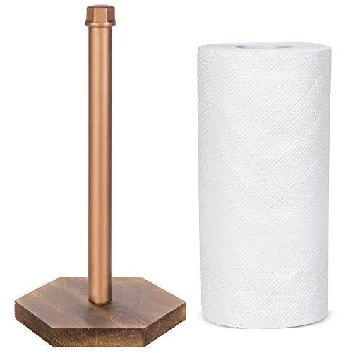 MyGift Industrial Copper-Tone Pipe & Burnt Wood Countertop Paper Towel Holder