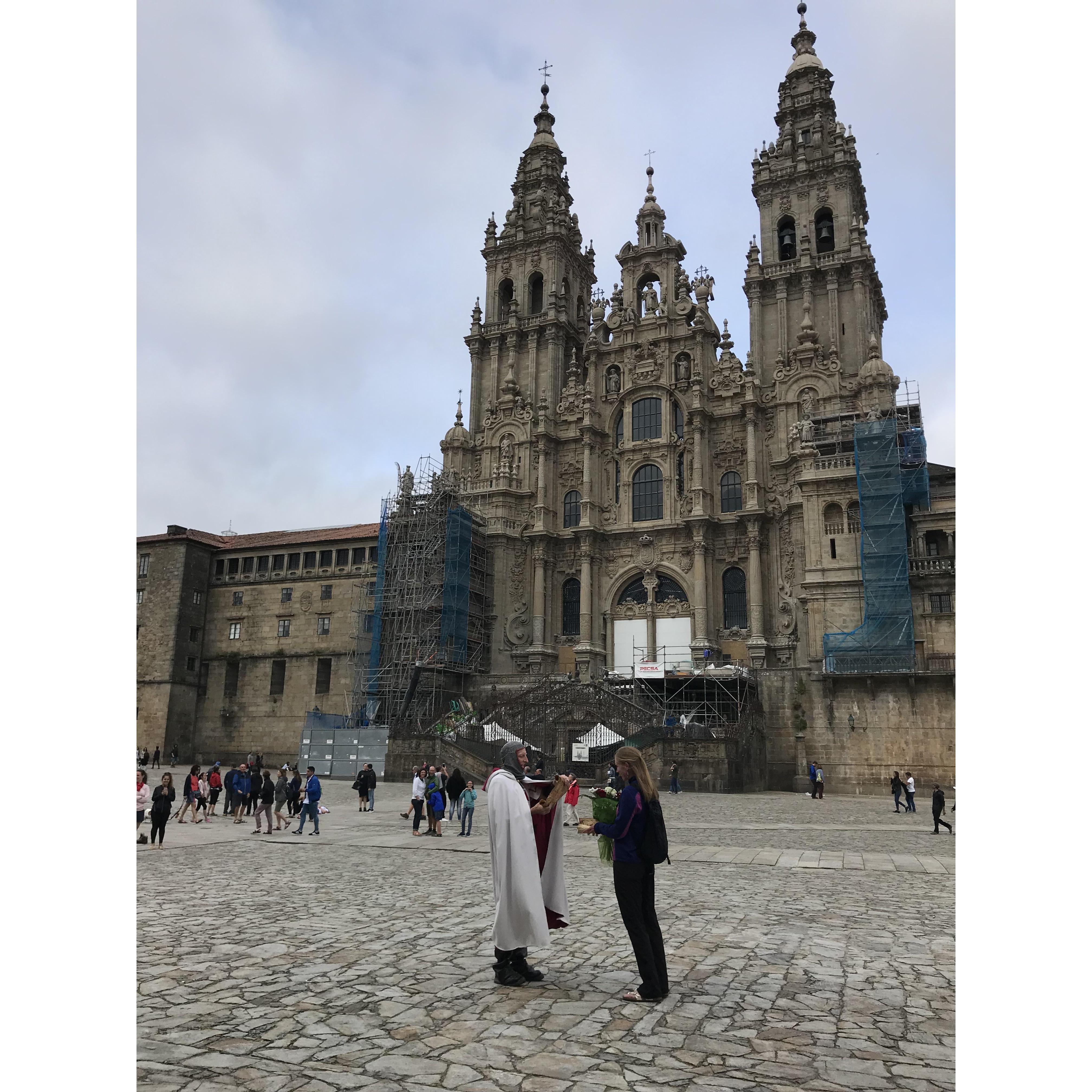 Proposal in the square in Santiago, Spain after the Camino.
