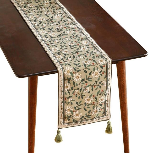 ISAENNE Designer Elegant Linen Table Runner 87 Inches, Flower and Leaves Pattern Long Table Runners for Thanksgiving,Dining Room,Banquet,Holiday,Christmas,New Year,12"*87"