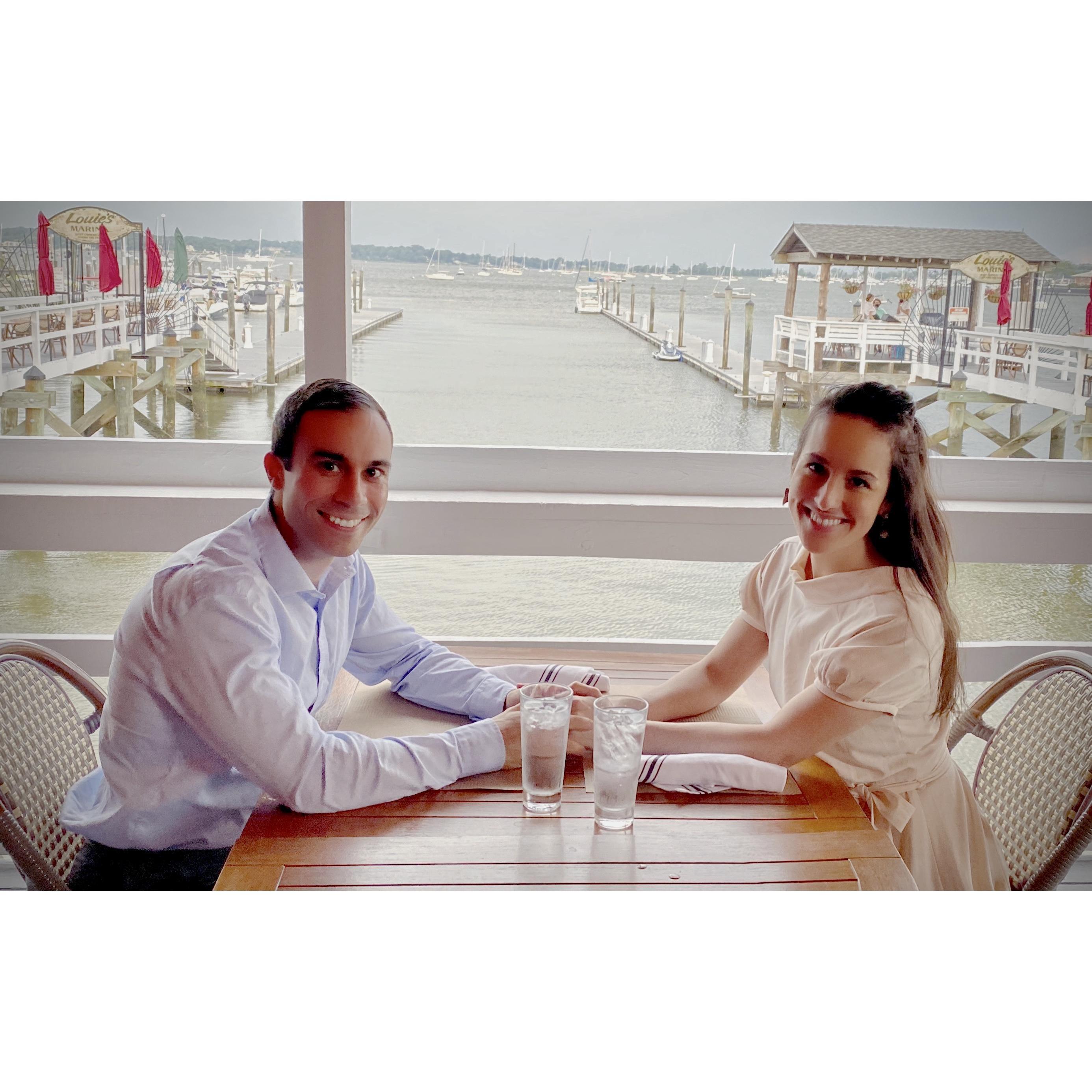 Technically our first date at a restaurant.. Six months after meeting.
