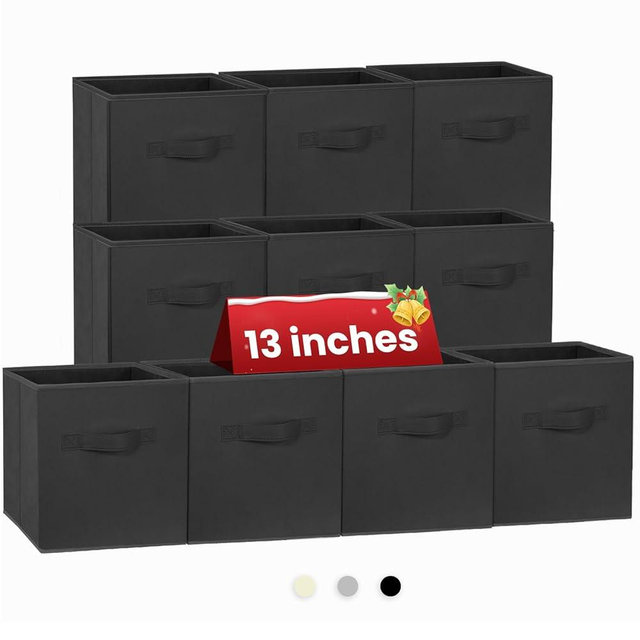 Large Storage Cubes- 13 Inch Cube Storage Bins for Organizing Shelves Kallax - Nursery Closet Organization Bins for Clothes Blanket - 10 Pack Collapsible Decorative Storage Box for Living Room (Black)