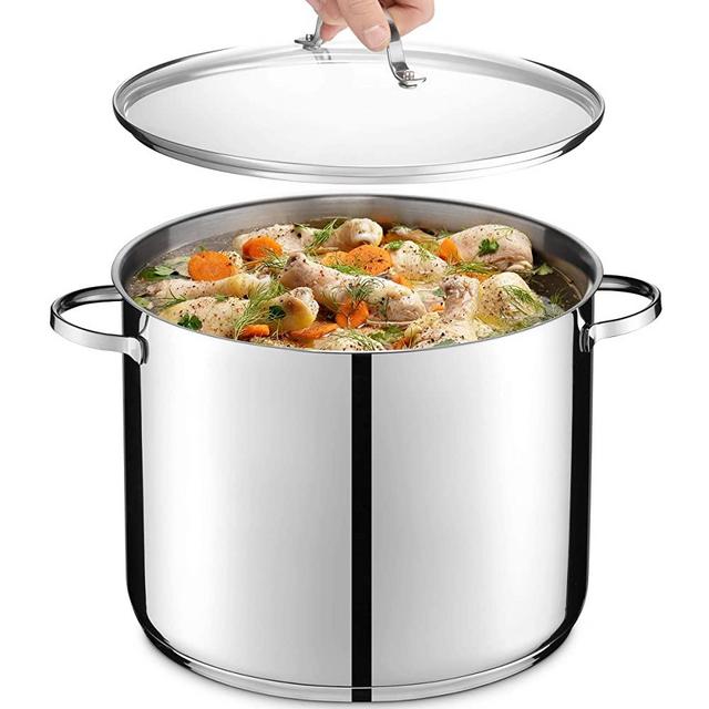 GOURMEX 17Qt Induction Stockpot | Stainless Steel Pot with Glass Cookware Lid | Interior Measurement Markings | Compatible with All Heat Sources | Dishwasher Oven Safe (17 Quart)