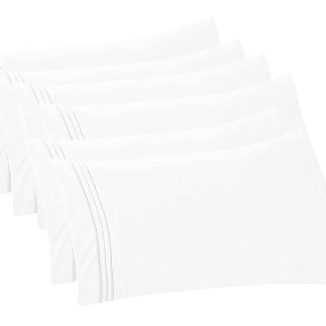 Elegant Comfort 6-PACK Solid Pillowcases 1500 Premium Hotel Quality Microfiber - Smooth Weave, Wrinkle and Stain Resistant, Easy Slip-On, 6-Piece Set, Standard/Queen Pillowcase, White