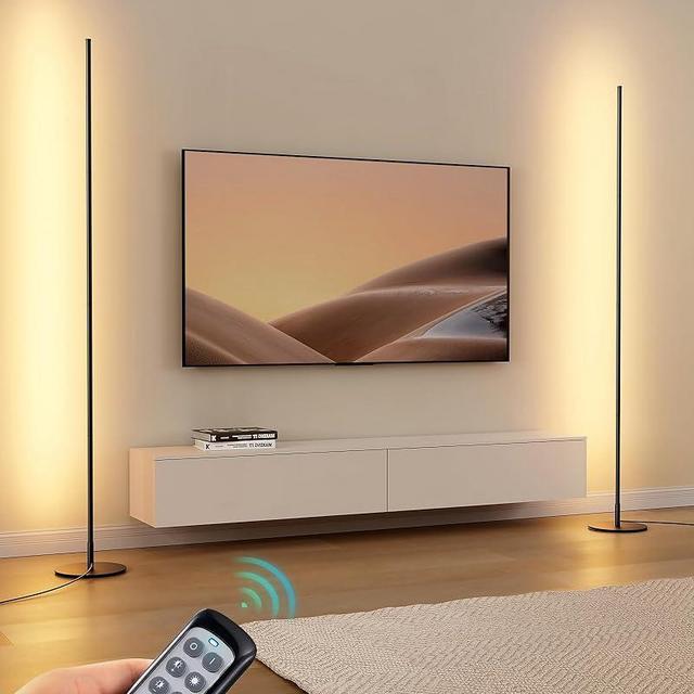 EDISHINE Modern Corner Floor Lamp, Set of 2 Corner Light, LED Minimalist Lit Lamp, 57.5" Tall Standing Lamp, 7 Color Temperature 3000-6000K, Dimmable Mood Lamp for Bedroom Living Room Office, Black