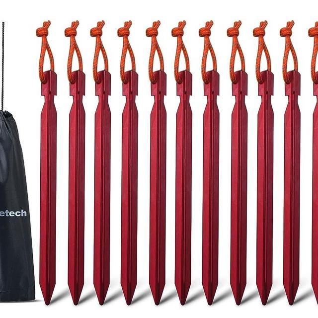 12 Pack Tent Stakes, 7075 Ground Metal Camping Aluminum Tent Pegs, Lightweight Stakes Heavy Duty Spikes