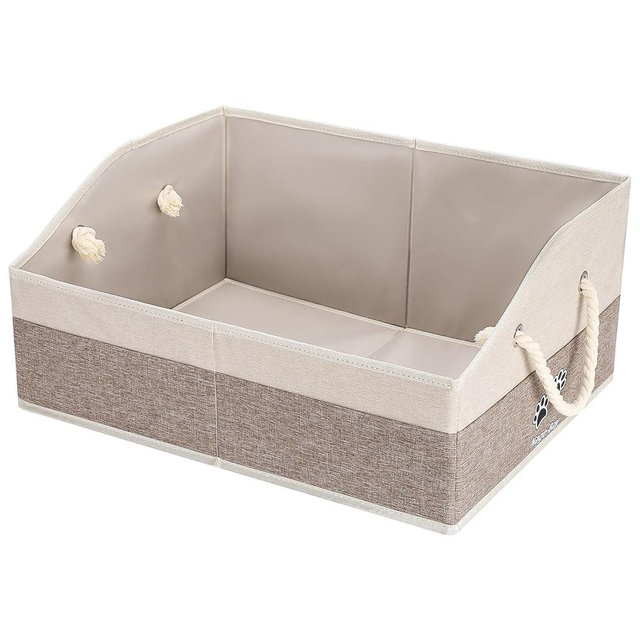 Large Dog Toy Basket With Handle, Foldable Dog Toy Box for Living Room Area, 20" Basket for Dog's Toys, Clothes, Organizers and Storage with Hard Board, Anti-slip for Pet Toys (Brown, Medium)