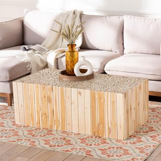 Bali & Pari Grayson Bohemian Coffee Table with Unique Repurposed Wood Logs