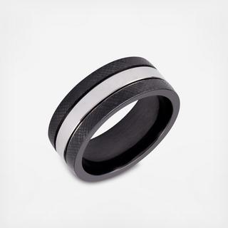 Men's Two-Tone Sapphire Tungsten Comfort-Fit Wedding Band