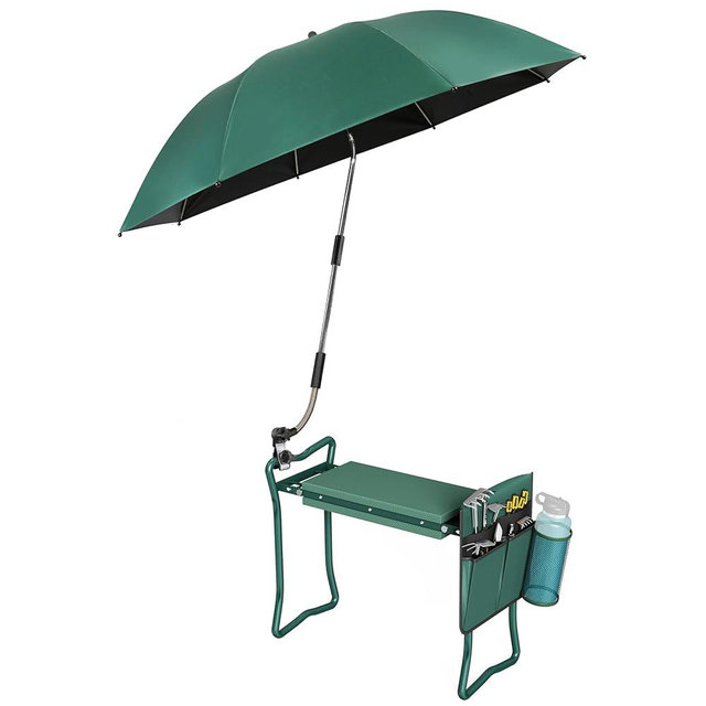 2-in-1 Garden Kneeler with Umbrella, Garden Kneeling Bench & Green Umbrella, Portable Garden Stool Loads Capacity 330lb and Garden Tools Bag with bottle holder, Gardening Gifts for Women,Men,Seniors