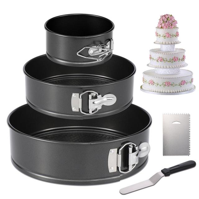Hiware Springform Pan Set of 3 Non-stick Cheesecake Pan, Leakproof Round Cake Pan Set Includes 3 Piece 4&quot; 7&quot; 9&quot; Springform Pan, Icing Spatula and Icing Smoother
