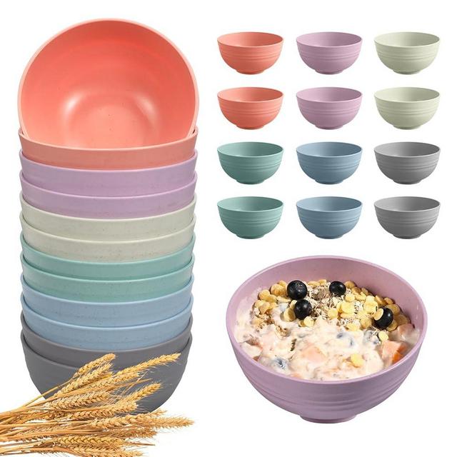 12 Pcs Unbreakable Cereal Bowls Set, 26 Oz Wheat Straw Bowls Set, Microwave & Dishwasher Safe Bowls for Kitchen, Reusable Plastic Bowls for Soup, Salad and Snack, BPA Free, Multicolor
