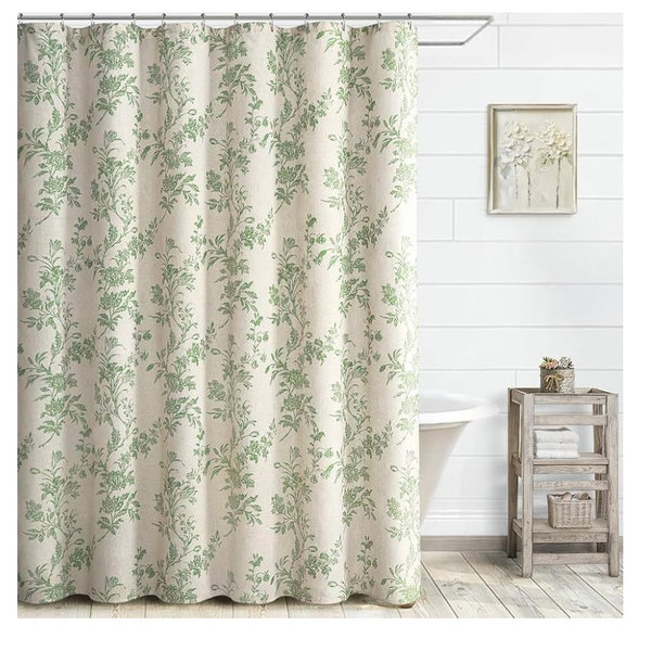 Linen Green Floral Shower Curtain, 72" W x 84" L