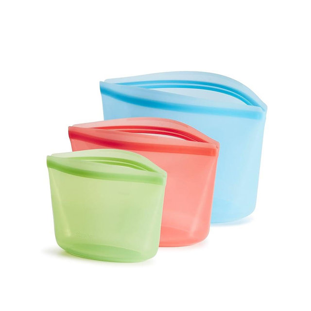 Stasher Reusable Silicone Storage Bag, Food Storage Container, Microwave and Dishwasher Safe, Leak-free, Bundle 3-Pack Bowls, Green + Red + Blue